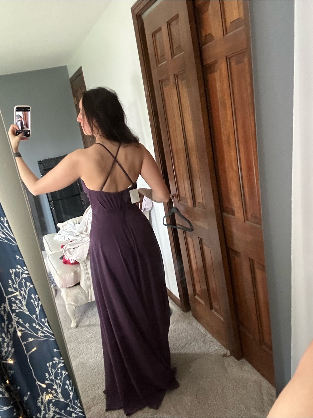 David's Bridal Plum Spaghetti Strap Wedding Dress - Picture 3 of 4